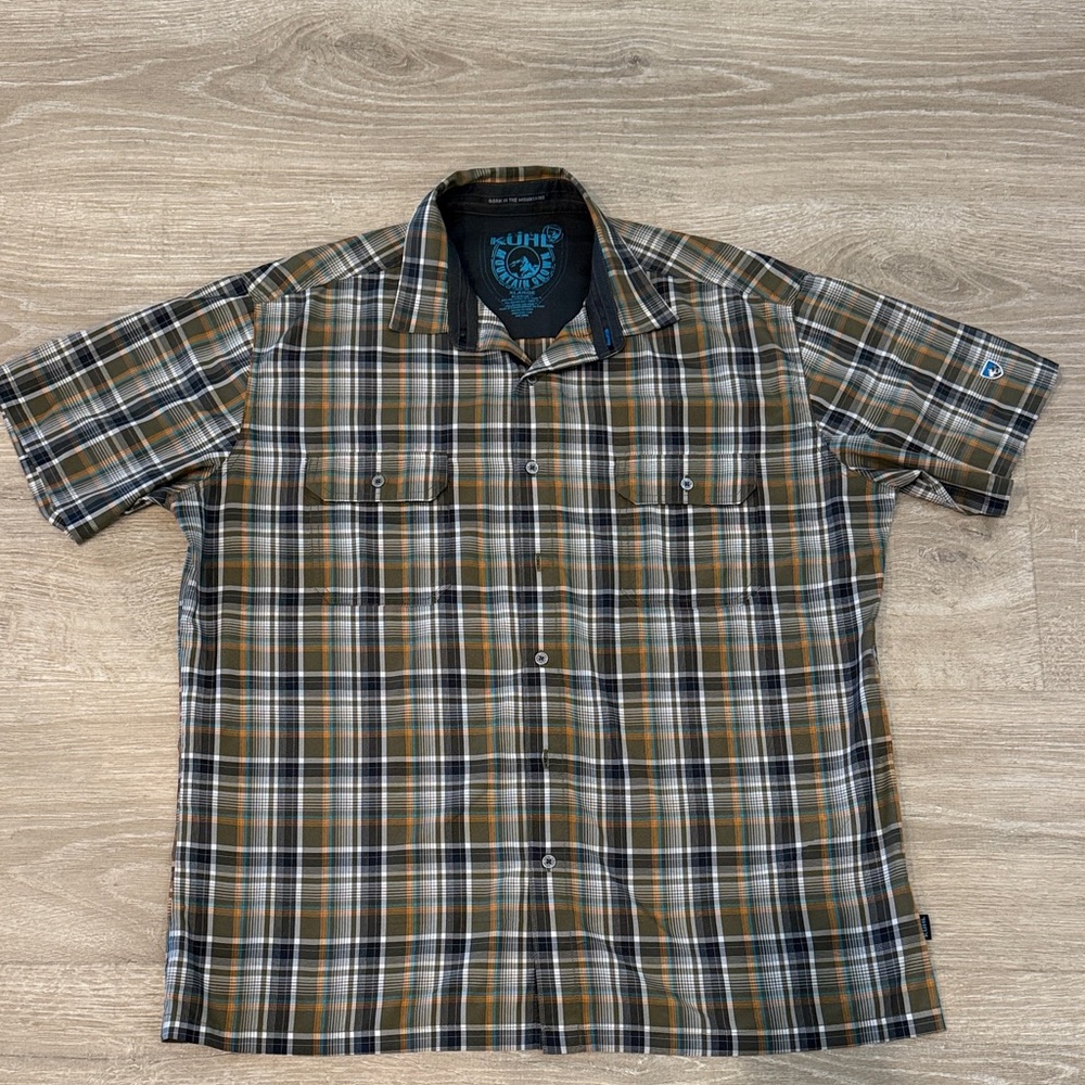 Kuhl Men's Brown and Black Plaid Button Down Shirt XL
